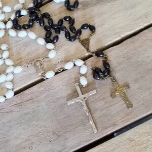 Classic Two-Tone Rosary Necklace with Cross Pendant